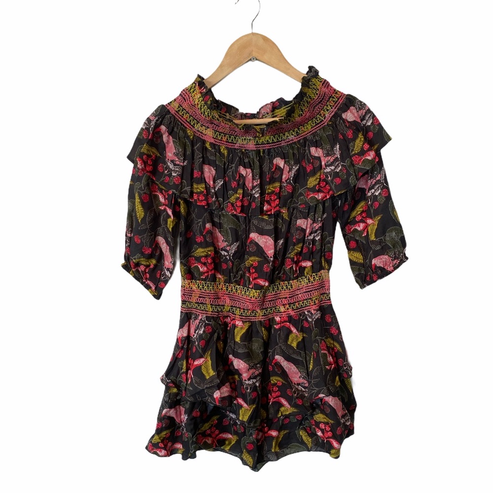 Red Carter smocked bird print mini dress Small